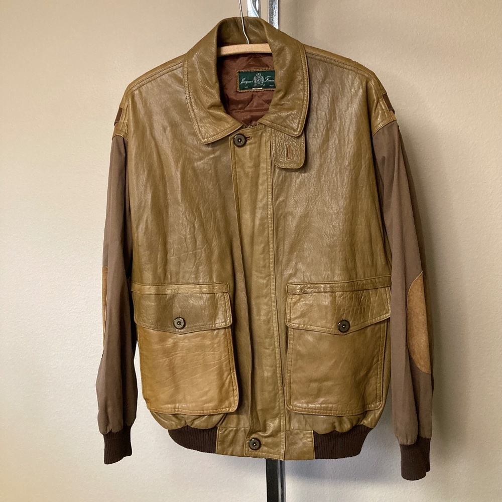 Vintage Jacques Franchi Paris Leather Wool Coat XL Brown Elbow Patches